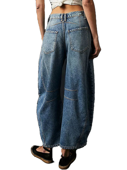 Women's Four Seasons New Fashion Low-rise Jeans Casual Loose Wash Wide-leg Pants Women's Simple Comfortable Straight Leg Jeans