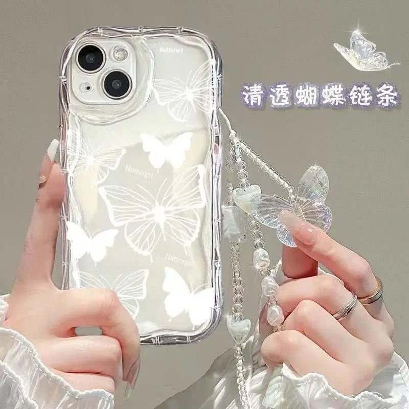 Fashion Butterfly Hand Chain Phone Case For Realme C67 C63 C53 C65 C11 C33 C31 C35 C55 C21Y C20 C21 C12 C15 C25 C30 GT6 Cover