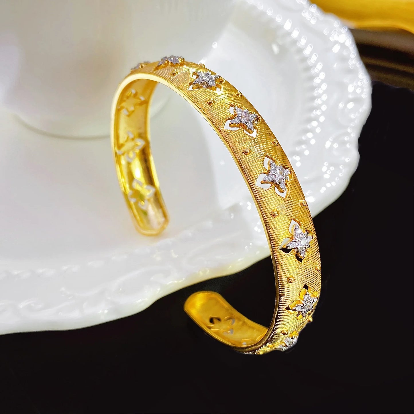 Women Hand-brushed two-color Gold Ring Earrings Necklace Bracelet