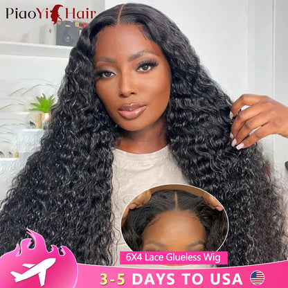 26Inch Glueless Wigs Human Hair 6X4 Lace Ready To Wear Go Water Wave Wig 100% Human Hair Curly Glueless Wig Pre Cut For Women
