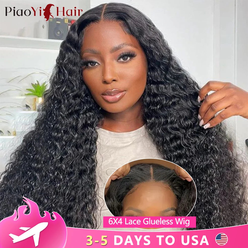 26Inch Glueless Wigs Human Hair 6X4 Lace Ready To Wear Go Water Wave Wig 100% Human Hair Curly Glueless Wig Pre Cut For Women