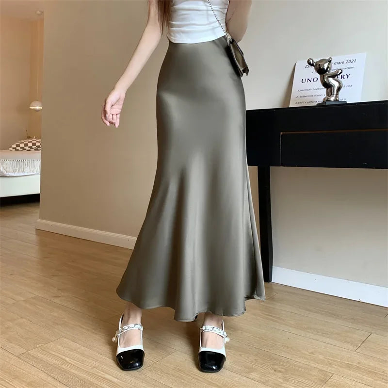 Satin Skirts for Women Korean Reviews Many Girls Clothes Women's 2025 Summer NEW High Waisted Mid Long Skirts Fashion women skir