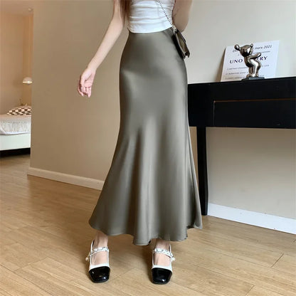 Satin Skirts for Women Korean Reviews Many Girls Clothes Women's 2025 Summer NEW High Waisted Mid Long Skirts Fashion women skir