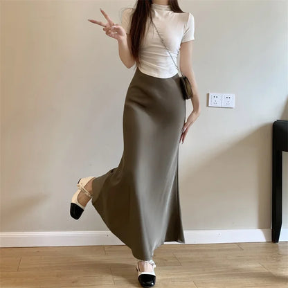 Satin Skirts for Women Korean Reviews Many Girls Clothes Women's 2025 Summer NEW High Waisted Mid Long Skirts Fashion women skir