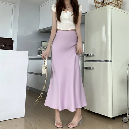 Satin Skirts for Women Korean Reviews Many Girls Clothes Women's 2025 Summer NEW High Waisted Mid Long Skirts Fashion women skir