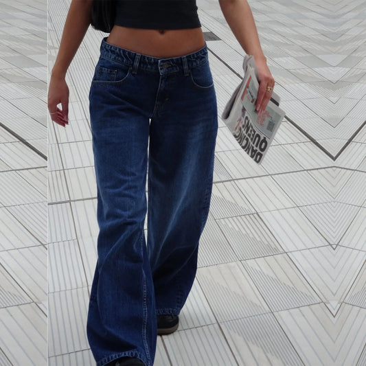 Retro Washed Jeans Women'S Design Sense Mid Waisted Straight-Leg Pants Loose Wide-Leg Mopping Pants Jeans Pants For Woman Jean