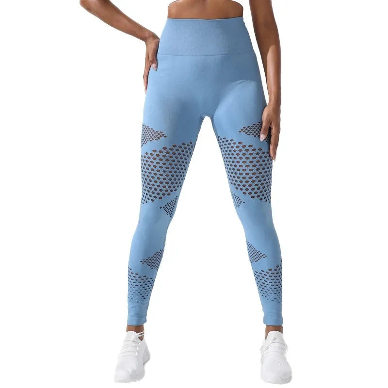 Yoga Pants High Waist Yoga Pants Sports Female Clothing Sexy Hollow Stripe Seamless Leggings Women Fitness Leggings Gym