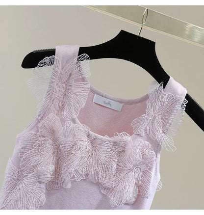 Sexy Crop Tops Women Heavy Embroidery Floral Tank 2025 Ropa Mujer Lace Butterfly Backless Tunic Vest Korean Summer Camis