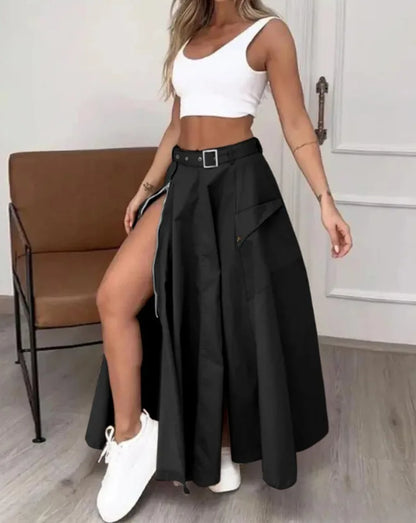 Elegant Skirts For Women Clothing Trend 2025 Casual Spring Summer Fashion High Waist Irregular Zipper Pockets Female Long Skirt