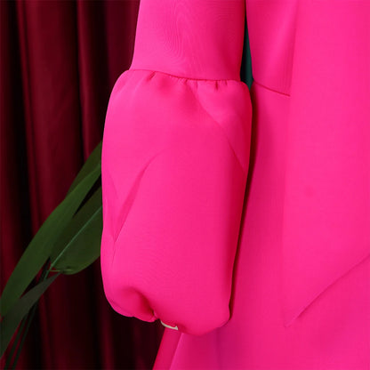 Elegant Dresses for Women Bow Collar Full Sleeve High Waisted A Line Mid Calf Luxury Female Birthday Party Dinner Vestidos Mujer