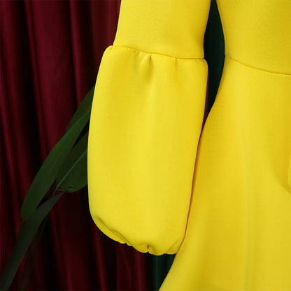 Elegant Dresses for Women Bow Collar Full Sleeve High Waisted A Line Mid Calf Luxury Female Birthday Party Dinner Vestidos Mujer