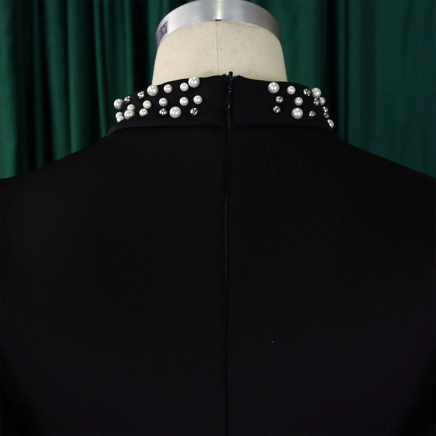 Elegant Dresses for Women O Neck Ruffles Sleeve Beaded Sheath Package Hips Mid Calf Luxury Birthday Party Dinner Vestidos Mujer