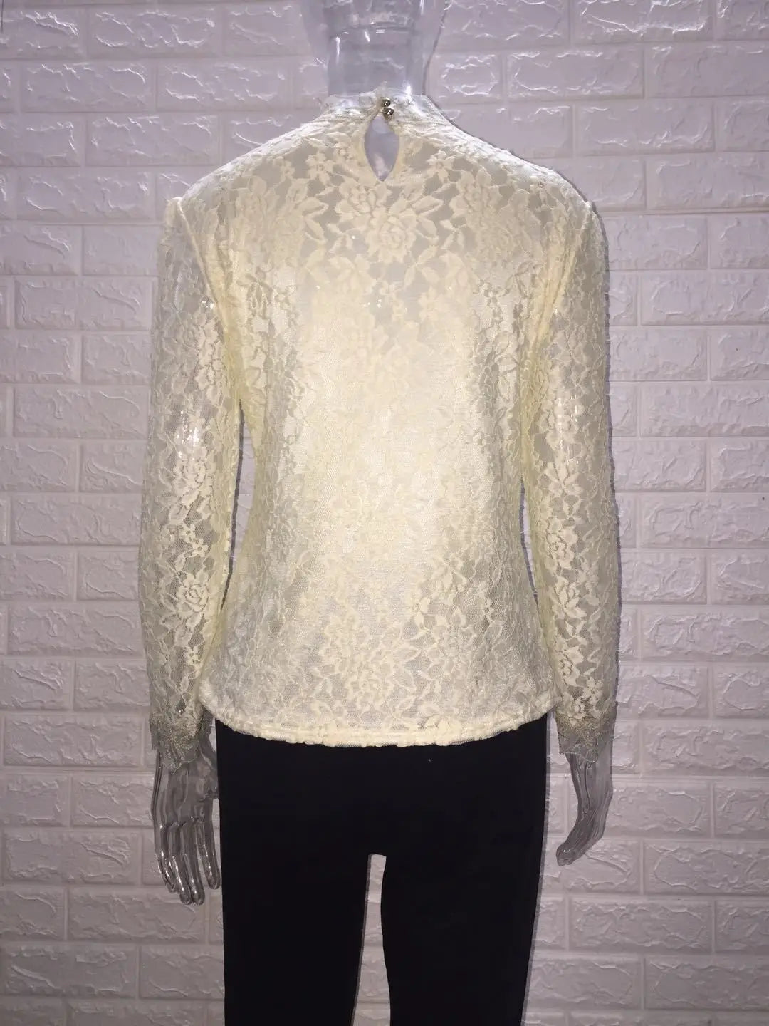 Women T Shirts Vintage Spring Winter Tees Autumn Lace Beads Hole Sexy Tops Warm Blouse Top Casual Full Long Sleeve Shirt