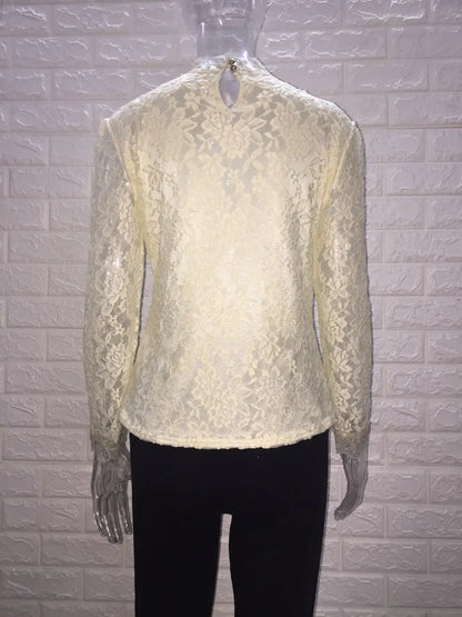 Women T Shirts Vintage Spring Winter Tees Autumn Lace Beads Hole Sexy Tops Warm Blouse Top Casual Full Long Sleeve Shirt