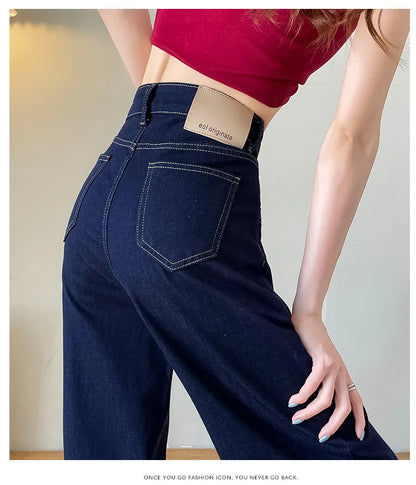 Women's New Jeans Dark Blue Wide Leg Loose Jeans Female Spring and Fall New High-Waisted Loose Straight Jeans Wide Leg Pants