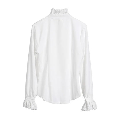 Top Women Sweet T-shirts Autumn Clothes 2023 Chic and Elegant Long Sleeve Ruffles Tees Office Ladies Female Clothing Streetwear