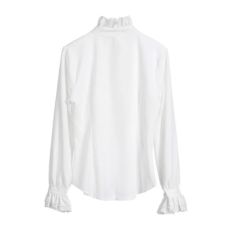 Top Women Sweet T-shirts Autumn Clothes 2023 Chic and Elegant Long Sleeve Ruffles Tees Office Ladies Female Clothing Streetwear