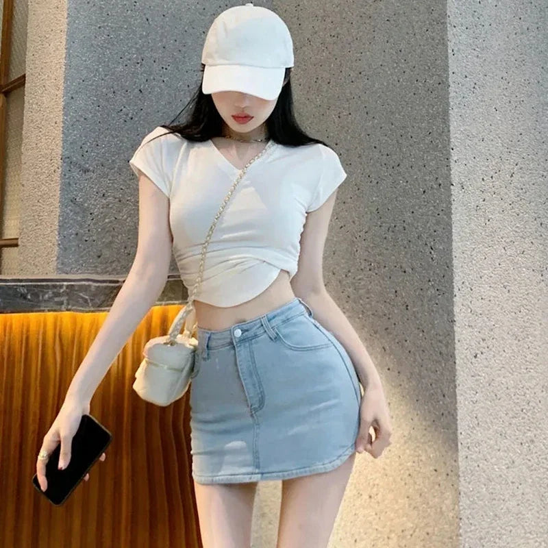 Summer Sexy Mini Demin Jeans Skirts Women 2024 Korean Fashion High Waist A Line Black Skirt Harajuku Slim Shorts Mujer Faldas