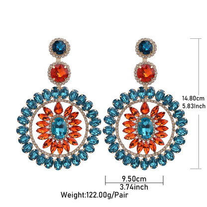 Design Large Dangle Earrings For Women Girl Luxury Elegant Metal Hollow Round Crystal Brincos Pendant Jewelry Accessories