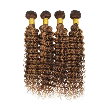 4/27 Bundles Brazilian Hair Bundles Highlight Honey Blonde Human Hair Bundle Weave Double Weft Deep Wave Virgin Hair Weaves