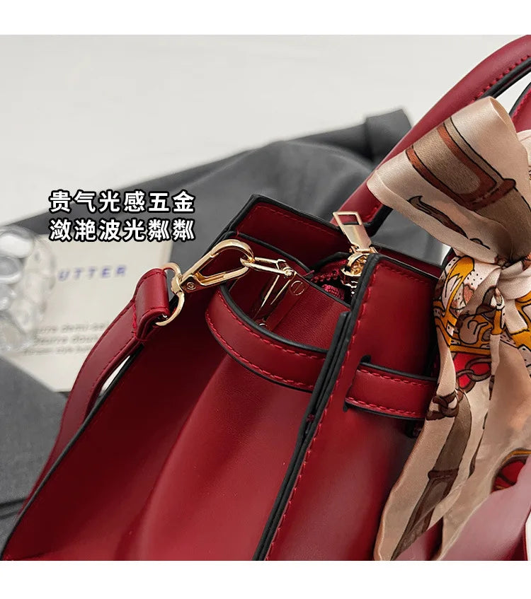 2025 New! Women's Red Tote Bag - Light Luxury, Large Capacity, Elegant Design, Versatile for Work & Party, Premium PU Leather