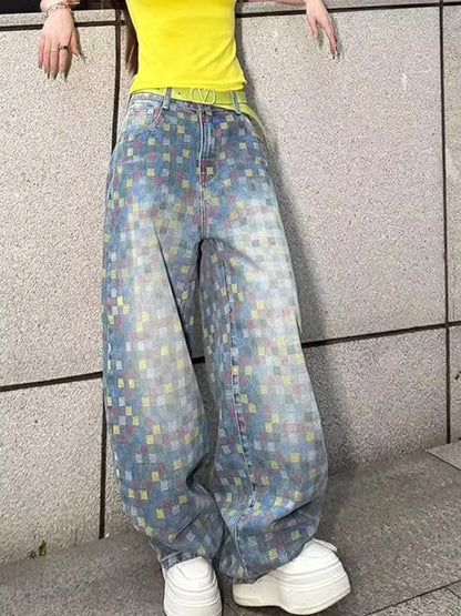 Blue Jeans Women Vintage High Waisted Straight Summer Oversized Casual Big Size Wide Leg Denim Baggy Pants Y2K Female Trousers