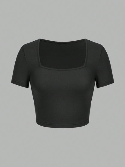 Woman T-shirt Square Neckline tops Short Sleeve crop tops for women girls sexy street wear  top tees