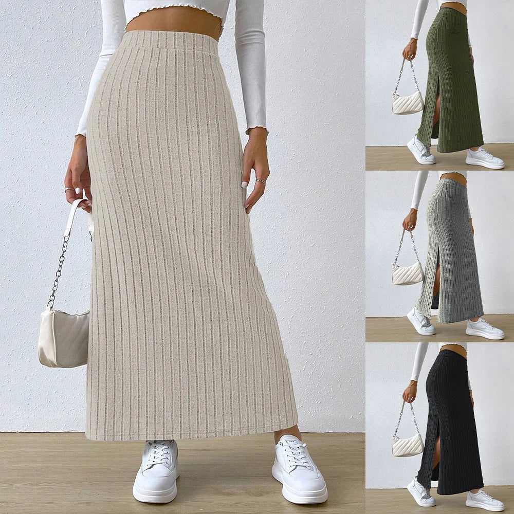 Women Skirt Spring Summer  High Waisted Elastic Slim Hip Knitted Sexy Bodycon Midi Skirt Female Clothing M L XL XXL