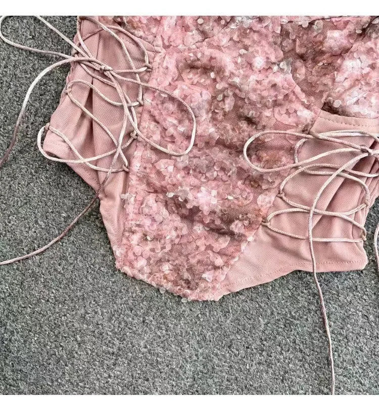 Women Corset Top Y2K Clothes Lolita Ruffles Flower Lace Tank Top Summer French Tube Tops Cute Clothes Pink Crop Tops