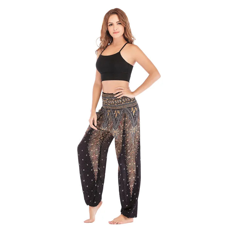 Women's Yoga Pants Printed Ethnic Style Loose Yoga Trousers Bloomers High Waist Fitness Sports Crotch Dance  Sweatpants
