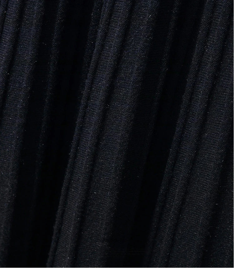 Knitted Skirts Women Autumn Thick Pleated Long Skirt Vintage High Waist Ribbed Female Solid Skirts Casual Streetwear 2025