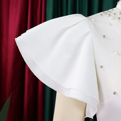 Elegant Dresses for Women O Neck Ruffles Sleeve Beaded Sheath Package Hips Mid Calf Luxury Birthday Party Dinner Vestidos Mujer