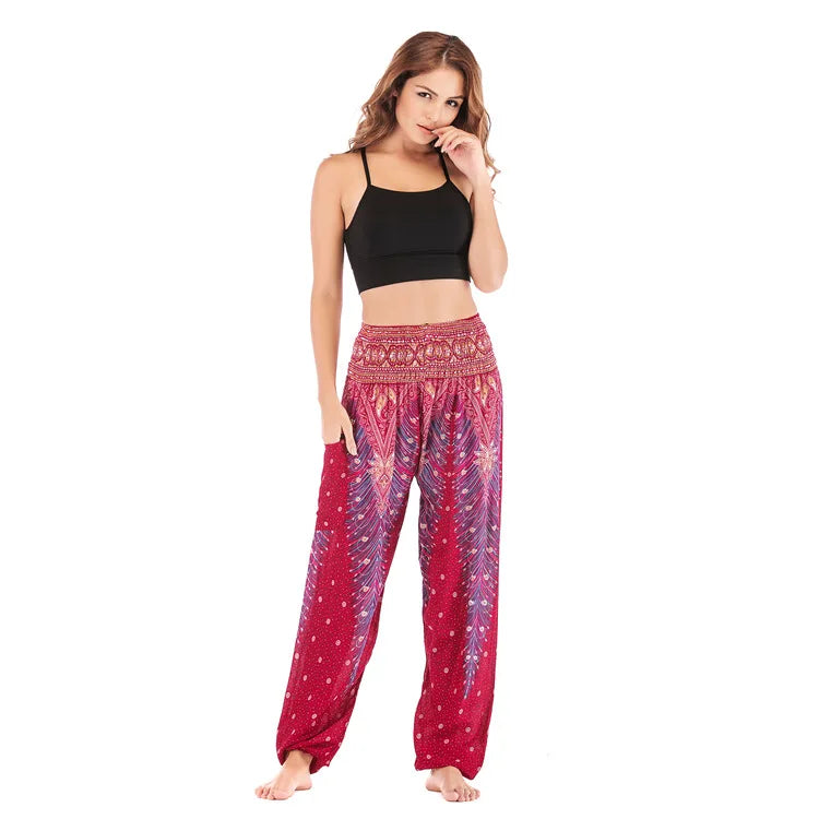 Women's Yoga Pants Printed Ethnic Style Loose Yoga Trousers Bloomers High Waist Fitness Sports Crotch Dance  Sweatpants
