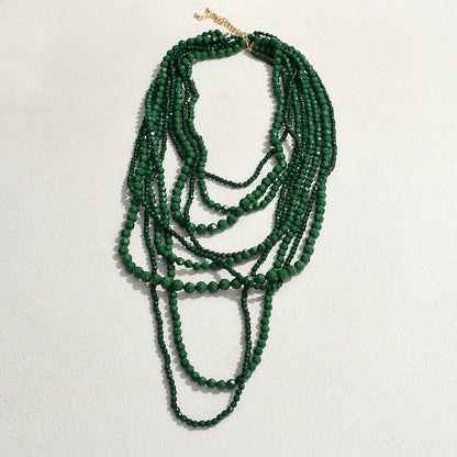 Bohemian Multi Layer Handmade Beaded Necklaces for Women Exaggerated Red Green Waterfall Beads Pendant Necklace Party Jewelry