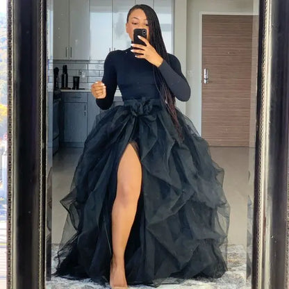 Women Skirts Vintage Spring Summers Pleated Party Long Skirt Black Adult Tutu Dancing Fahion Female Skirts Faldas Mujer Tulle