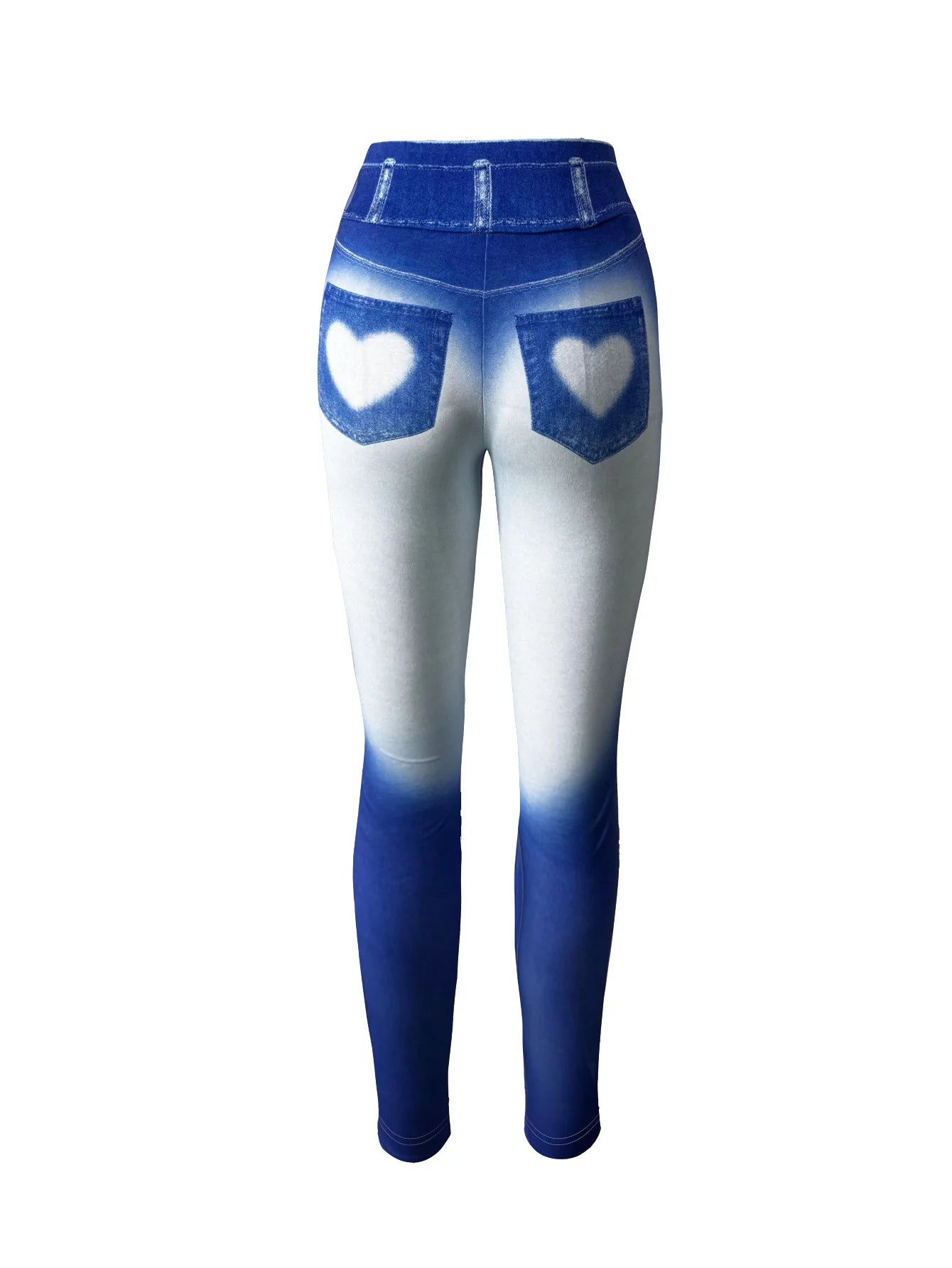 Women Love Fake Pocket Print Leggings High Waist Stretchy Jean Legging Fashion Casual Pencil Pants Yoga Fitness Slim Leggings