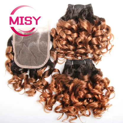 Curly Hair Bundles Brazilian Human Hair Weave 6 Bundles With Lace Closure Colored 1B/27/30/33/99J Short Hair Extension For Women
