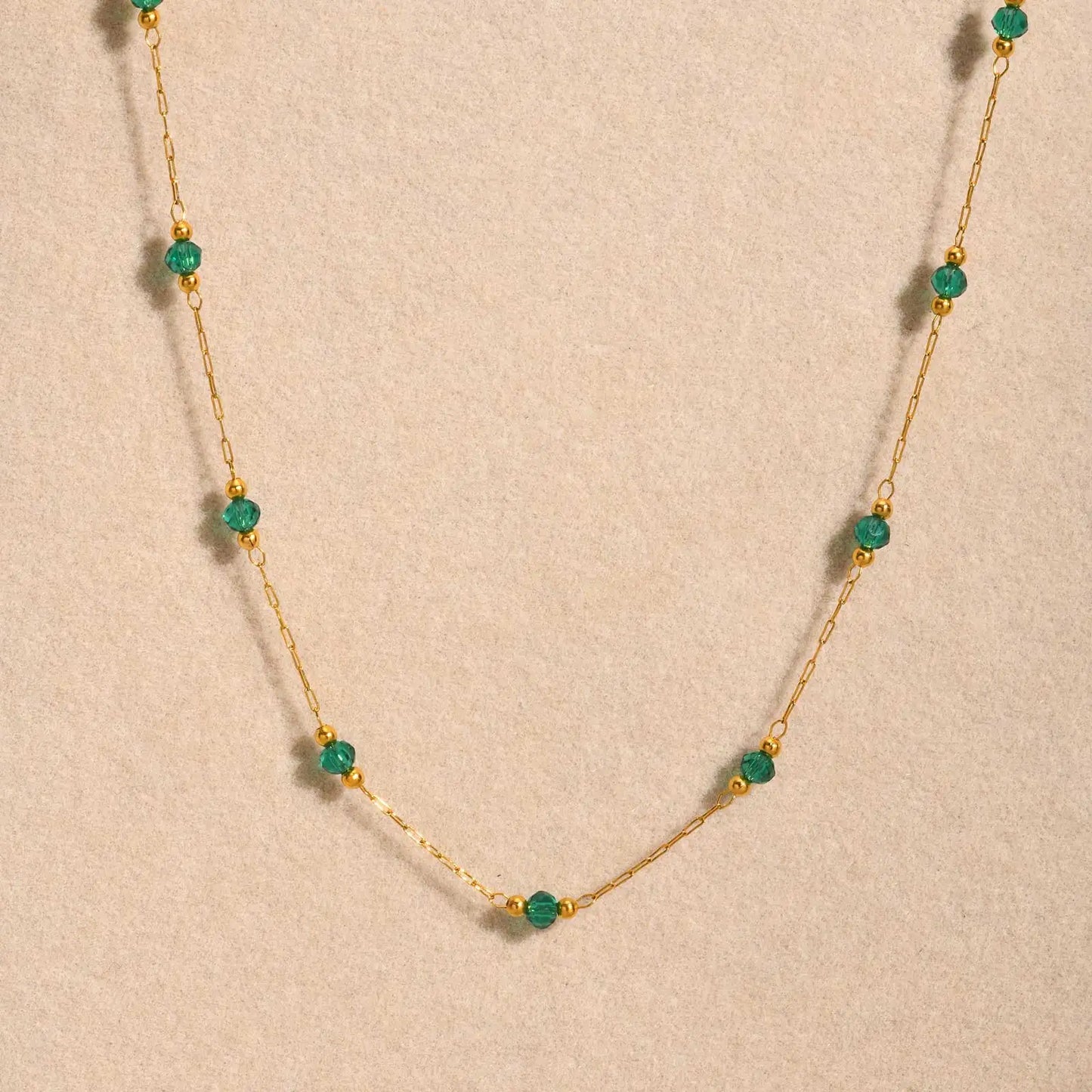 Bohemian Necklace Beaded Strap Chain Women Fashion Lanyard Neck Chain Jewelry Stainless Steel Green/Black Faceted Beads Necklace