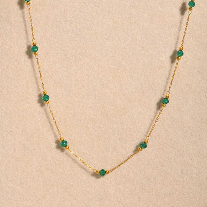 Bohemian Necklace Beaded Strap Chain Women Fashion Lanyard Neck Chain Jewelry Stainless Steel Green/Black Faceted Beads Necklace