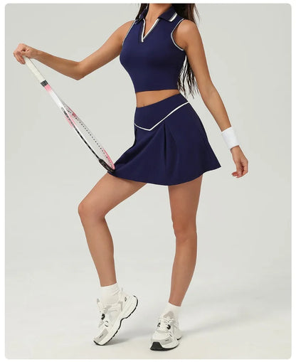 Tennis Skirt Sets Sports Fitness Golf Badminton Running Leisure Sports Short Skirts Workout Clothing Gym Yoga Suits for Women
