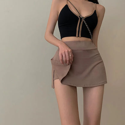 Tennis Skirt Women High Waist Sexy Girl Tight Bag Hip Short Skirt Summer Sports Culottes split A-line Mini skirt Y2K