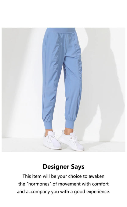 Woman Yoga Pants Loose Slim Quick-Dry Yoga Pants Pleated Hem Bound Running Fitness Capris Pockets Jogging Pants Sports pants