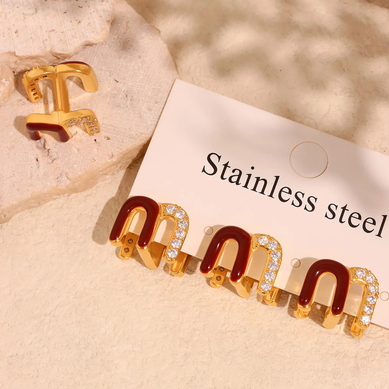 Modern Red Enamel Earrings For Women Copper Gold Plated Female Ear Studs Girls Charming Daily Jewelry