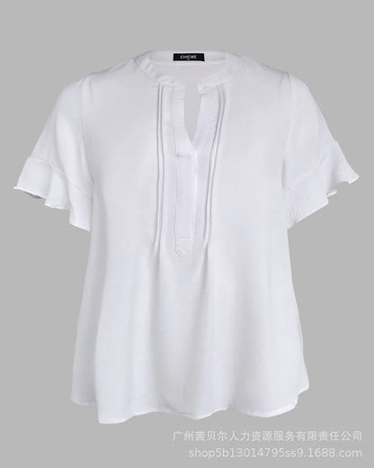 Tops Women Blouse Top Flare Sleeve V Neck Summer Casual Loose Bell Sleeve Work Simple Tees Y2k Streetwear Elegant Splice 2025