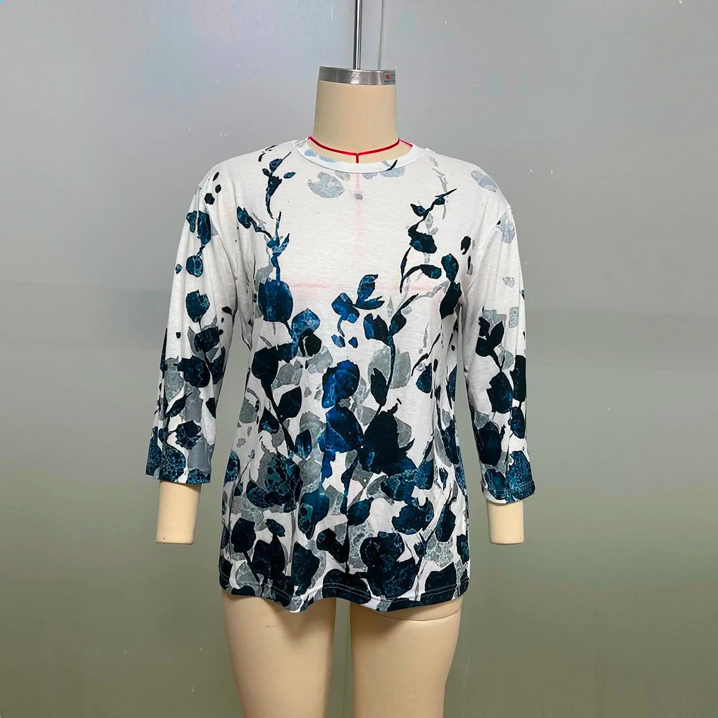 2024 Women Summer Tops Comfortable T Shirt Fashion Flower Print Round Neck 3/4 Sleeve Tops Soft Versatile Pullover Ropa De Mujer