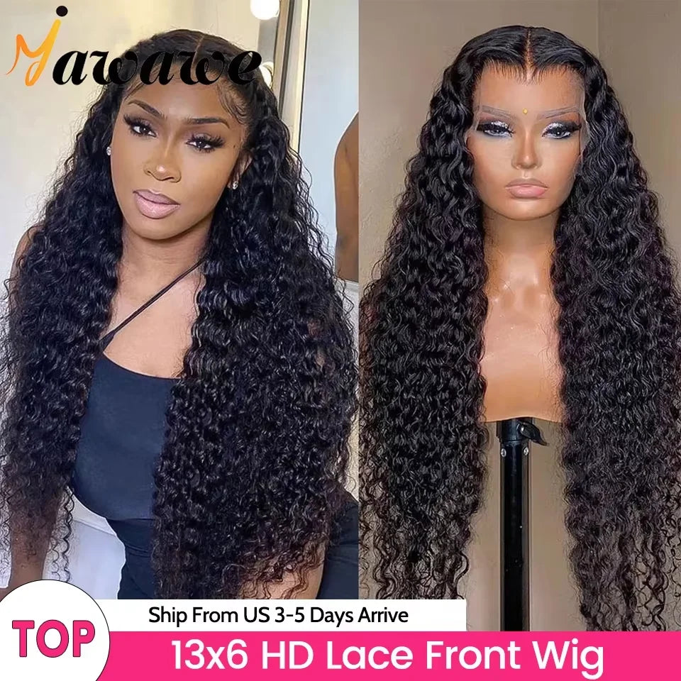 YAWAWE Hair Water Wave 13x6 HD Lace Frontal Wigs Brazilian Wigs 100% Human Hair For Women Deep Curly Wigs preplucked Precut