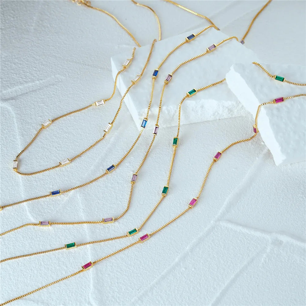 CANNER Necklace For Women Silver 925 Sterling Colored Zircon Collarbone Chain Trendy Jewelry Delicate Simple Long Thin Chain