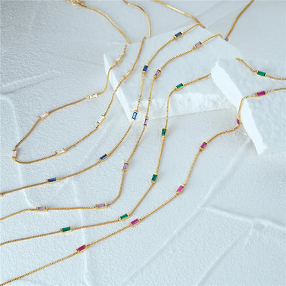 CANNER Necklace For Women Silver 925 Sterling Colored Zircon Collarbone Chain Trendy Jewelry Delicate Simple Long Thin Chain