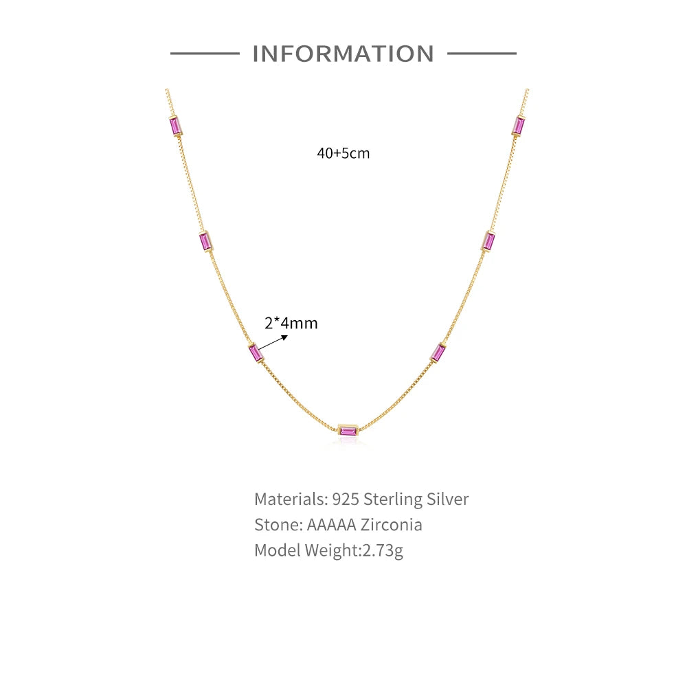 CANNER Necklace For Women Silver 925 Sterling Colored Zircon Collarbone Chain Trendy Jewelry Delicate Simple Long Thin Chain