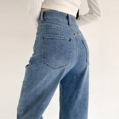 Women's Jeans Autumn High Waist Loose Straight Denim Pants Black Blue Fashion Korean Street Stretch Soft Comfortable Trousers